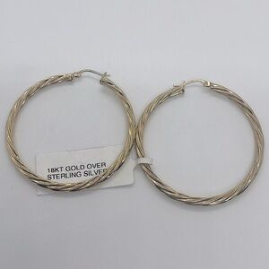 18k Gold Over Sterling Silver 925 Large Twisted Hoop Earrings | 1.7” D x 3mm W